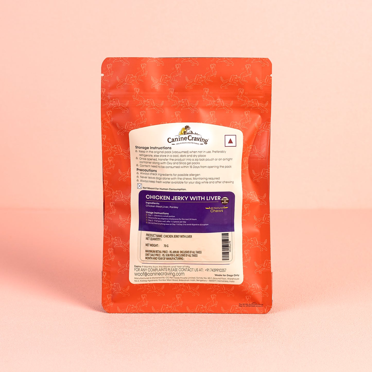 Canine Craving Dehydrated Chicken Jerky With Liver - 70g