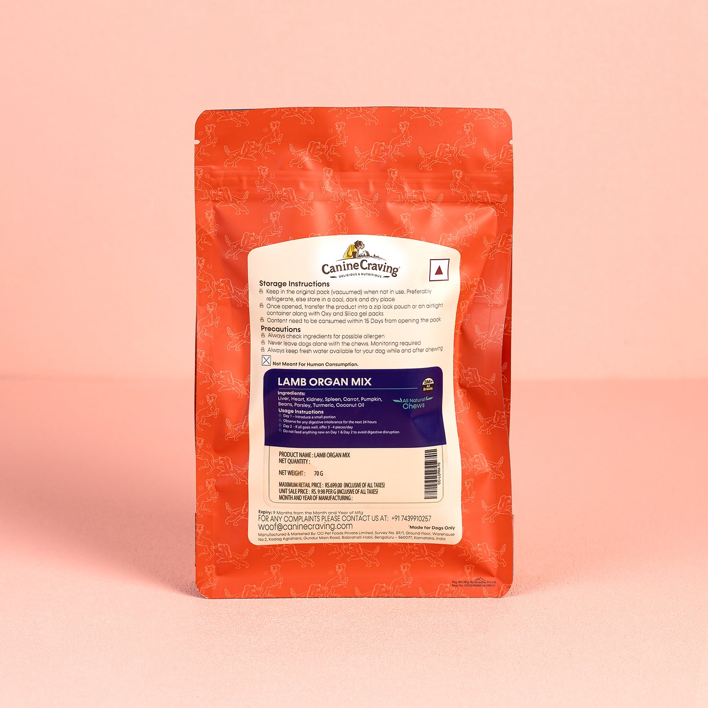 Canine Craving Dehydrated  Lamb Organs Mix - 70g