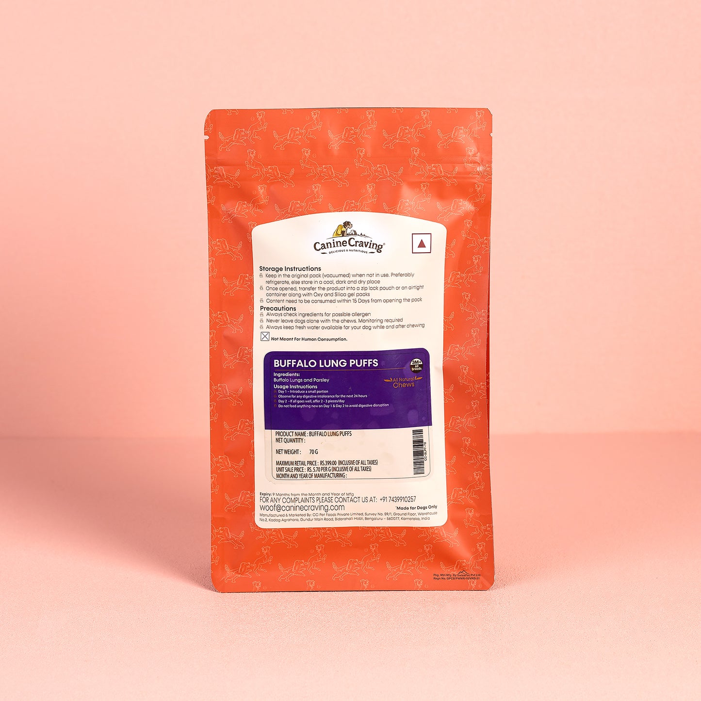 Canine Craving Dehydrated Buffalo Lung Puffs - 70g